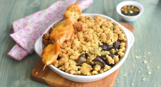 Brochettes de poulet marinées et crumble d&rsquo;aubergines - 3218